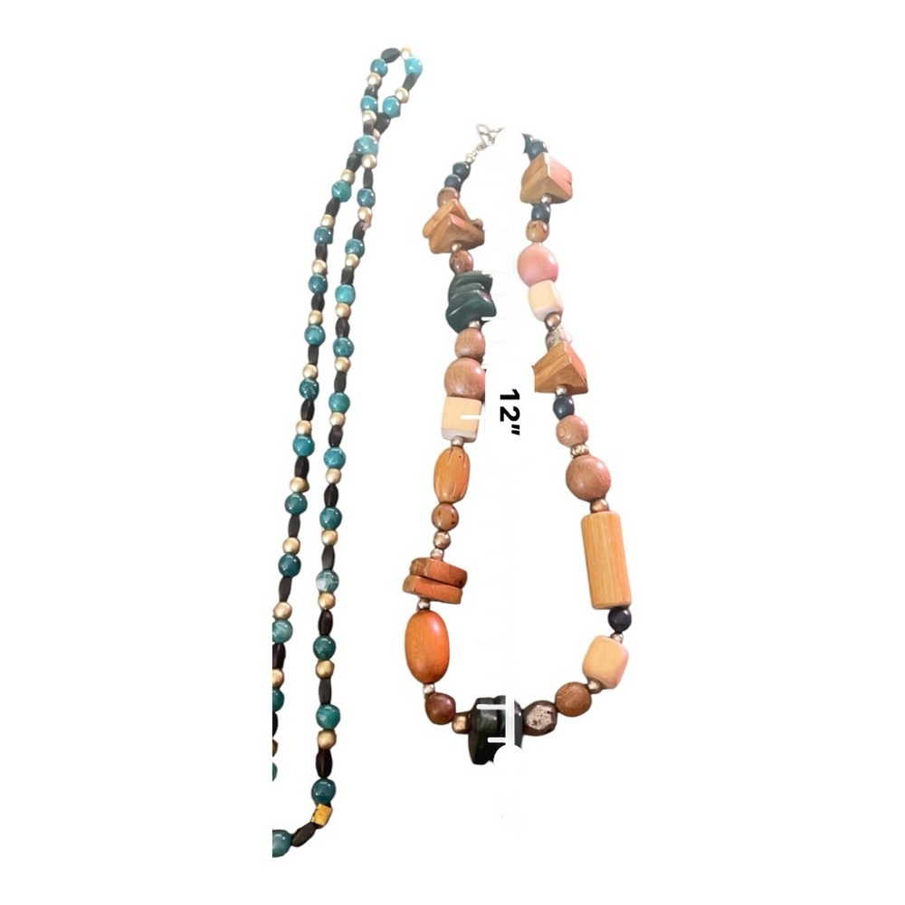 Brown and Green Beaded Necklace with Natural Stone Accents 2 necklaces - Picture 7 of 7